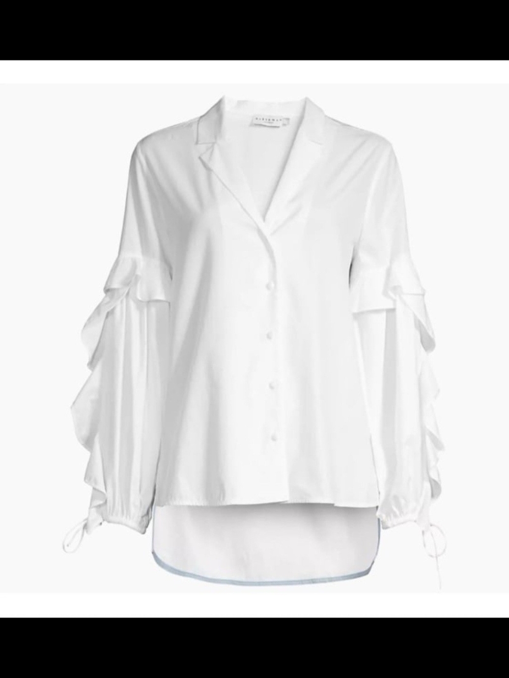 Harshman Vivona Ruffle Sleeve Tunic Shirt White Button Front Cotton NWT Medium